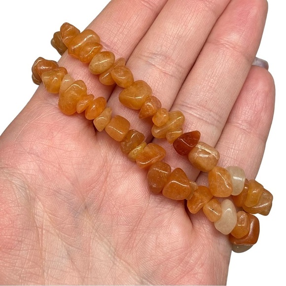 Peach Aventurine Gemstone Chips Beaded Stretch Bracelet Stone Boho Beads Orange - Picture 2 of 4